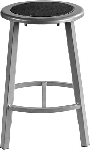 Pemberly Row 24" Bar Stool, Black Steel Seat, Gray Steel Frame, Curved Footring for Extra Leg Support, Industrial Grade Dome Glides, Durable 14-Gauge Steel Tubing, 300 Lb Capacity, Makerspace or in Saudi Arabia