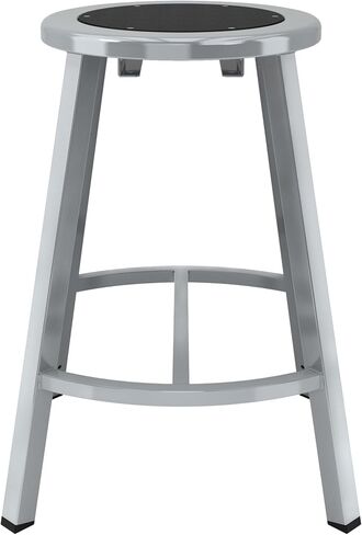 Pemberly Row 24" Bar Stool, Black Steel Seat, Gray Steel Frame, Curved Footring for Extra Leg Support, Industrial Grade Dome Glides, Durable 14-Gauge Steel Tubing, 300 Lb Capacity, Makerspace or in Saudi Arabia
