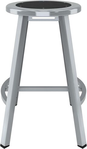 Pemberly Row 24" Bar Stool, Black Steel Seat, Gray Steel Frame, Curved Footring for Extra Leg Support, Industrial Grade Dome Glides, Durable 14-Gauge Steel Tubing, 300 Lb Capacity, Makerspace or in Saudi Arabia