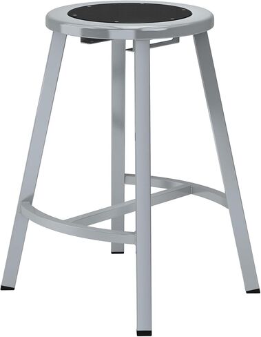 Pemberly Row 24" Bar Stool, Black Steel Seat, Gray Steel Frame, Curved Footring for Extra Leg Support, Industrial Grade Dome Glides, Durable 14-Gauge Steel Tubing, 300 Lb Capacity, Makerspace or in Saudi Arabia