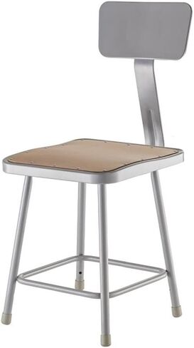 Pemberly Row 18" Modern Metal Heavy Duty Stool with Backrest, Adjustable Masonite Wood Seat, Brown/Gray Finish, 31-33" H, Square Design, Durable 18-Gauge Steel Frame, Ideal for Labs, Art Rooms, in Saudi Arabia