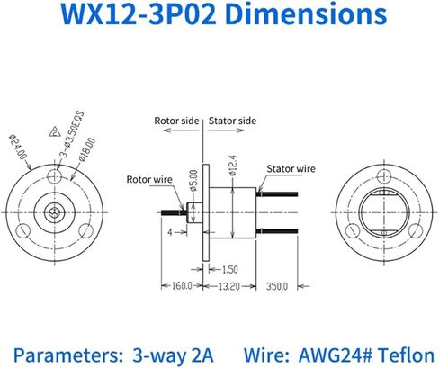 Conductive Slip Ring 3-Way 2 amp OD12.4mm can Transmit Signal in Kuwait