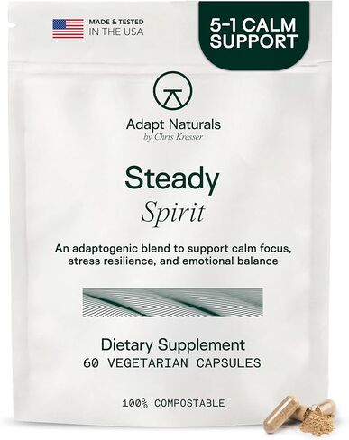 مكمل غذائي لدعم الإجهاد والقلق والمزاج من Adapt Naturals للنساء والرجال مع أشواغاندا، وL-الثيانين، والريحان المقدس، والزعفران، وبلسم الليمون - مكمل لتخفيف التوتر - كمية تكفي 30 يومًا in Kuwait