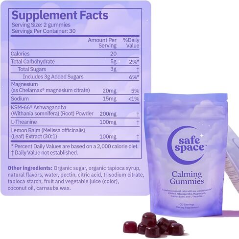 Safe Space Calming Gummies – Stress Relief with Ashwagandha, L-Theanine, Magnesium & Lemon Balm – Relaxation & Sleep Support – from ASMR – Vegan (60 Count) in Saudi Arabia