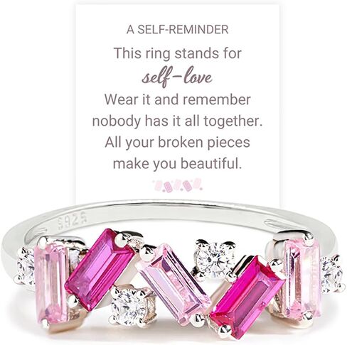 Nobody Has It All Together Pink Band Ring for women, S925 Plated with 14K White Gold Irregular Pink Self Love Ring, All Your Broken Pieces Make You Beautiful, Pink Jewelry Gift for women in Kuwait
