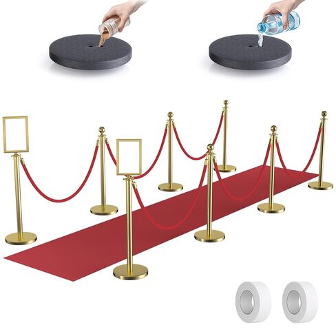 kaiyomi 6Pcs Stanchions Posts Velvet Ropes with Red Carpet and Sign Frame, Water or Sand-Fillable Base, Suitable for 8.5" x 11" A4 Paper Size Sign Frame for Red Carpet Party Decoration (Golden) in Saudi Arabia