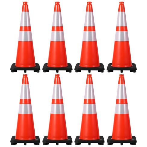 8-Pack 18 Inch Traffic Cones with Weighted Base - PVC Orange Safety Cones for Construction, Parking Lot, Driveway & Event Traffic Control in Saudi Arabia