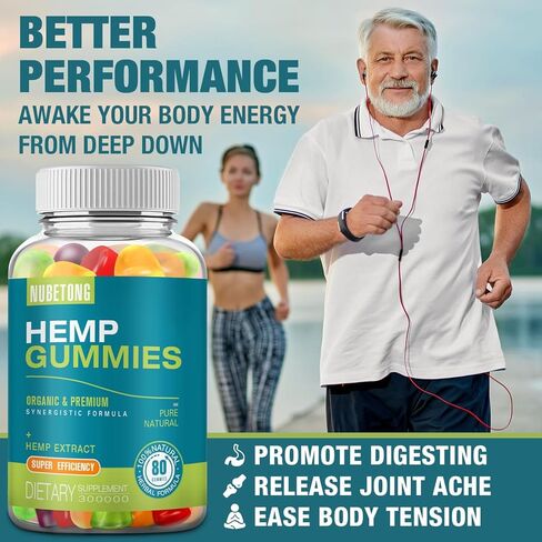 Hemp Gummies High Potency for Sleep, Anxiety, Pain Organic Edible Gummy Supplement for Adult Gummy Extra Strength Hemp Oil Extract in Kuwait