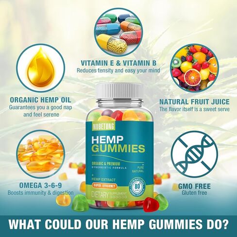 Hemp Gummies High Potency for Sleep, Anxiety, Pain Organic Edible Gummy Supplement for Adult Gummy Extra Strength Hemp Oil Extract in Kuwait