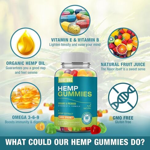 2 Packs Hemp Gummies for Sleep, Pain, Anxiety Relief High Potency Supplement Edible Bear Gummy Extra Strength Pure Natural Hemp Oil Extract Non-GMO, Vegan in Kuwait