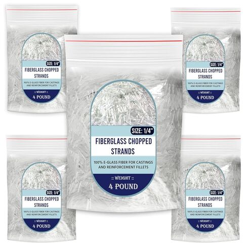 1/4" Chopped Glass Fiber Strands - 4 Pound 100% E-Glass Fiber - High Quality Fiberglass Fiber for Filler Reinforcement - Compatible with Epoxy, Vinyl Ester, and Polyester Resin System in Kuwait