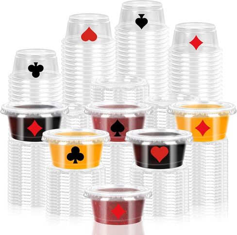 JarThenaAMCS 80 Pcs Casino Party Sauce Cup Jelly Shot Cups with Lids Mini Poker Disposable Plastic Containers for Holidays Game Night Party Supplies, 2 Oz in Saudi Arabia