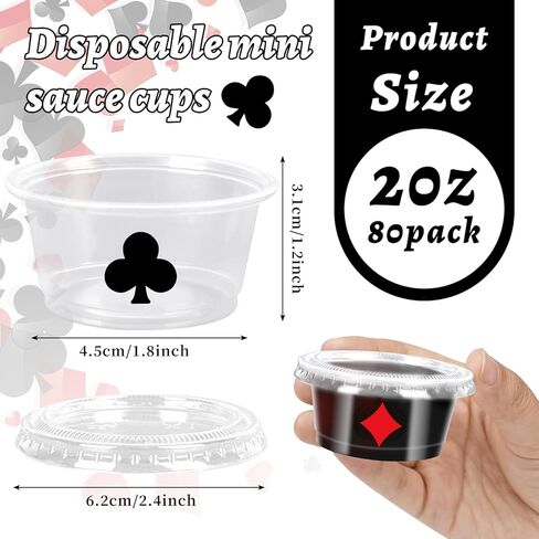 JarThenaAMCS 80 Pcs Casino Party Sauce Cup Jelly Shot Cups with Lids Mini Poker Disposable Plastic Containers for Holidays Game Night Party Supplies, 2 Oz in Saudi Arabia