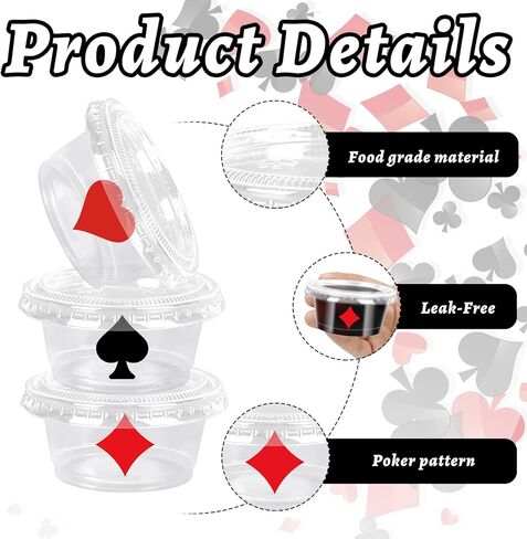JarThenaAMCS 80 Pcs Casino Party Sauce Cup Jelly Shot Cups with Lids Mini Poker Disposable Plastic Containers for Holidays Game Night Party Supplies, 2 Oz in Saudi Arabia