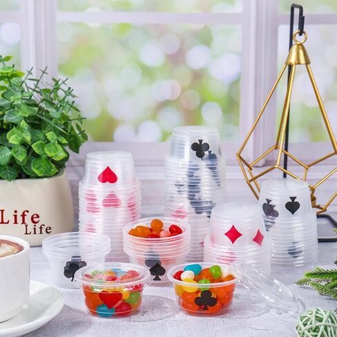 JarThenaAMCS 80 Pcs Casino Party Sauce Cup Jelly Shot Cups with Lids Mini Poker Disposable Plastic Containers for Holidays Game Night Party Supplies, 2 Oz in Saudi Arabia