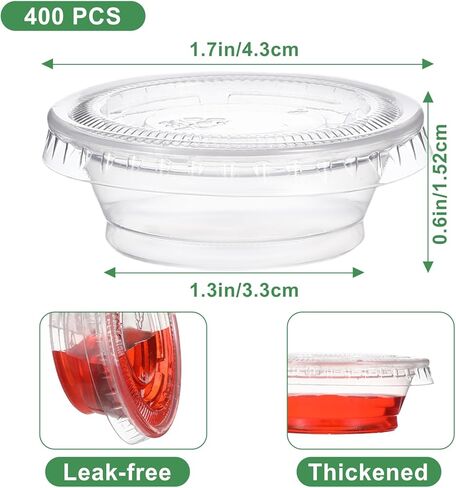 400 Pack 0.5 Oz Clear Disposable Plastic Portion Cups with Lids, Small Mini Plastic Condiment Containers for Sauces Cups, Portion Control, Meal Prep, Condiments, Medicine, Samples in Saudi Arabia