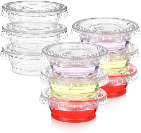 400 Pack 0.5 Oz Clear Disposable Plastic Portion Cups with Lids, Small Mini Plastic Condiment Containers for Sauces Cups, Portion Control, Meal Prep, Condiments, Medicine, Samples in Saudi Arabia