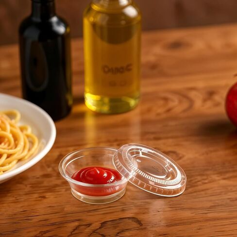 400 Pack 0.5 Oz Clear Disposable Plastic Portion Cups with Lids, Small Mini Plastic Condiment Containers for Sauces Cups, Portion Control, Meal Prep, Condiments, Medicine, Samples in Saudi Arabia