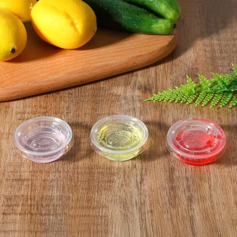 400 Pack 0.5 Oz Clear Disposable Plastic Portion Cups with Lids, Small Mini Plastic Condiment Containers for Sauces Cups, Portion Control, Meal Prep, Condiments, Medicine, Samples in Saudi Arabia