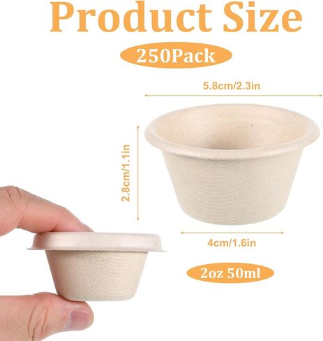 250 عبوة من أكواب ألياف قصب السكر الطبيعية مع أغطية سعة 2 أونصة، أكواب توابل طبيعية قابلة للتحلل، كوب تذوق ورقي، أطباق ورقية للاستعمال مرة واحدة تقدم كوب عينة لتذوق الوجبات الخفيفة in Kuwait