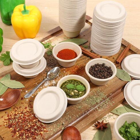 250 عبوة من أكواب ألياف قصب السكر الطبيعية مع أغطية سعة 2 أونصة، أكواب توابل طبيعية قابلة للتحلل، كوب تذوق ورقي، أطباق ورقية للاستعمال مرة واحدة تقدم كوب عينة لتذوق الوجبات الخفيفة in Kuwait