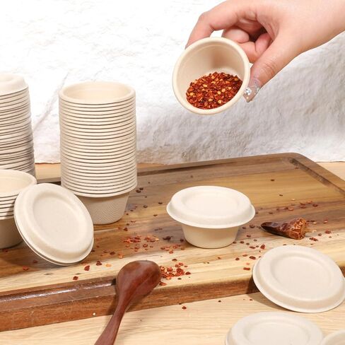 250 عبوة من أكواب ألياف قصب السكر الطبيعية مع أغطية سعة 2 أونصة، أكواب توابل طبيعية قابلة للتحلل، كوب تذوق ورقي، أطباق ورقية للاستعمال مرة واحدة تقدم كوب عينة لتذوق الوجبات الخفيفة in Kuwait