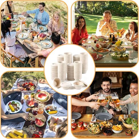 250 عبوة من أكواب ألياف قصب السكر الطبيعية مع أغطية سعة 2 أونصة، أكواب توابل طبيعية قابلة للتحلل، كوب تذوق ورقي، أطباق ورقية للاستعمال مرة واحدة تقدم كوب عينة لتذوق الوجبات الخفيفة in Kuwait