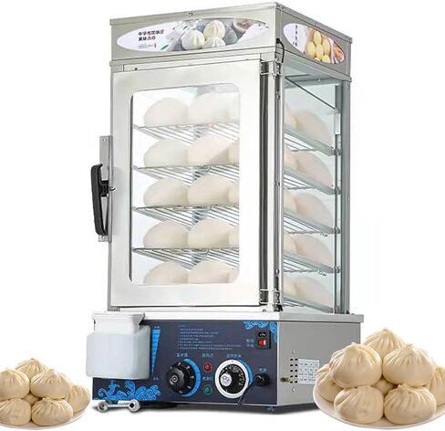 5-Layer Commercial Bun Steamer Electric Dim Sum Steamer for Bao Buns 1200W (30-110℃) Temperature Range + (10-60 Minutes) Timing Electric Food Steamer Warmer in Saudi Arabia