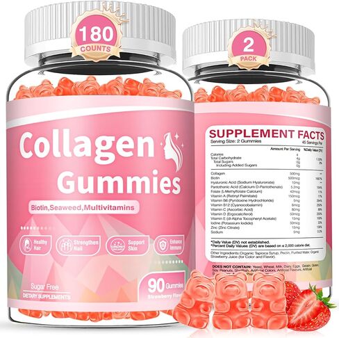 180 Count Collagen Gummies 2500mg protein collagen type I II III v x with biotin vitamins c a b d e keratin hyaluronic acid for hair skin skin doint joint immest for women men sugar free in Kuwait