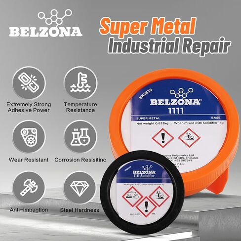 Belzona 1111 Super Metal 1kg Repair Kit, High-Strength Epoxy Composite for Filling Cracks & Holes, Engine, Pump Casing, Pipe, Tank Repair, Solvent Free, 2-Part Structural Adhesive (Base + Solidifier) in Kuwait