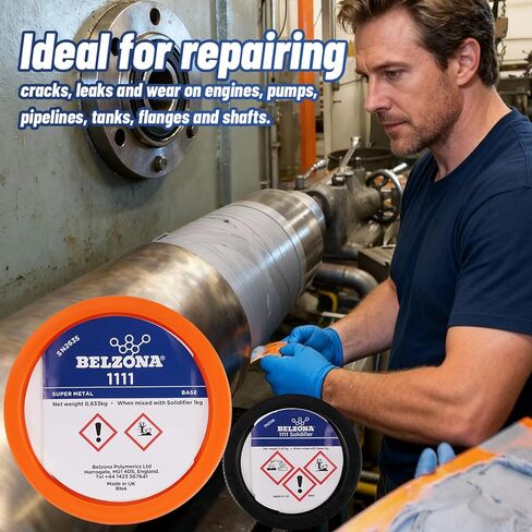 Belzona 1111 Super Metal 1kg Repair Kit, High-Strength Epoxy Composite for Filling Cracks & Holes, Engine, Pump Casing, Pipe, Tank Repair, Solvent Free, 2-Part Structural Adhesive (Base + Solidifier) in Kuwait