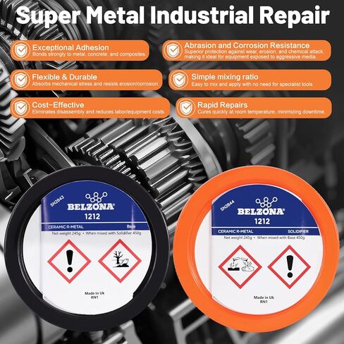 Belzona 1212 Surface Tolerant Epoxy Resin 450g Kit for Repair Composite Plate Bonding Engine Gearbox Sealing with Strong Adhesion Rapid Cure Wet Oil Underwater Solvent Free Base 205g in Kuwait