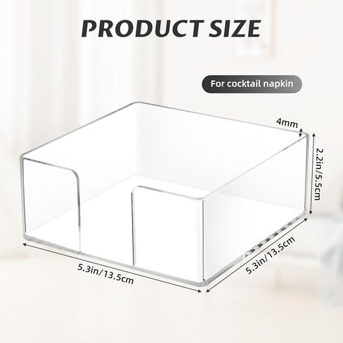 Acrylic Napkin Holder, Clear Square Cocktail Napkin Holder, Paper Lucite Tray with Side Opening, Flat Tissue Holder for Table Kitchen Bathroom Bar Dinner Party Decor,5.3 X 5.3 X 2.2 In in Kuwait