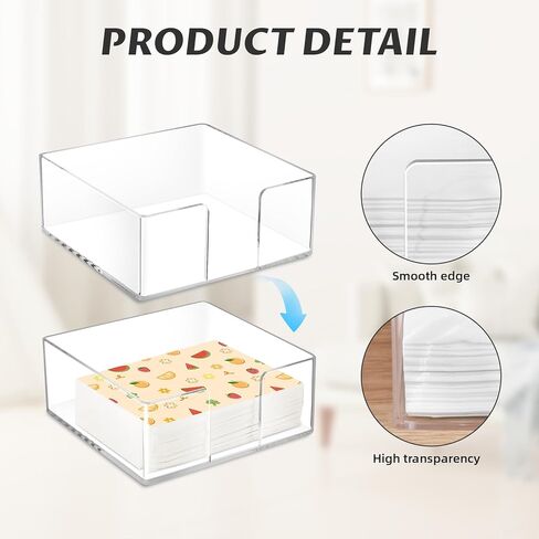 Acrylic Napkin Holder, Clear Square Cocktail Napkin Holder, Paper Lucite Tray with Side Opening, Flat Tissue Holder for Table Kitchen Bathroom Bar Dinner Party Decor,5.3 X 5.3 X 2.2 In in Kuwait