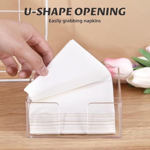Acrylic Napkin Holder, Clear Square Cocktail Napkin Holder, Paper Lucite Tray with Side Opening, Flat Tissue Holder for Table Kitchen Bathroom Bar Dinner Party Decor,5.3 X 5.3 X 2.2 In in Kuwait