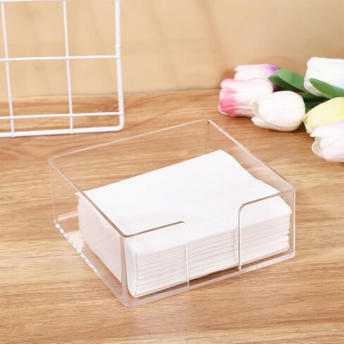 Acrylic Napkin Holder, Clear Square Cocktail Napkin Holder, Paper Lucite Tray with Side Opening, Flat Tissue Holder for Table Kitchen Bathroom Bar Dinner Party Decor,5.3 X 5.3 X 2.2 In in Kuwait
