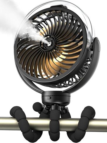 Misting Stroller Fan, 6000mAh Battery Operated Portable Fan with Light & 360° Pivoting, Personal Fans with Flexible Tripod for Baby, Office, Travel,Treadmill,Outdoors in Kuwait