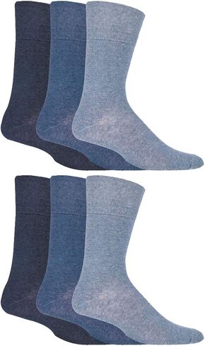 IOMI - 6 Pack Mens Thin Non Binding Extra Wide Loose Top Cotton Diabetic Socks (7-12 US, Blue) in Saudi Arabia