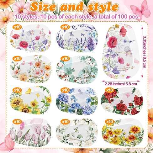 Geiserailie 100 Pcs Adhesive Eye Patches Bulk for Adults Women 10 Style Vintage Boho Adhesive Eyepatches Disposable Breathable Latex Free Eyepatches Gift for Lazy Eye Women in Saudi Arabia