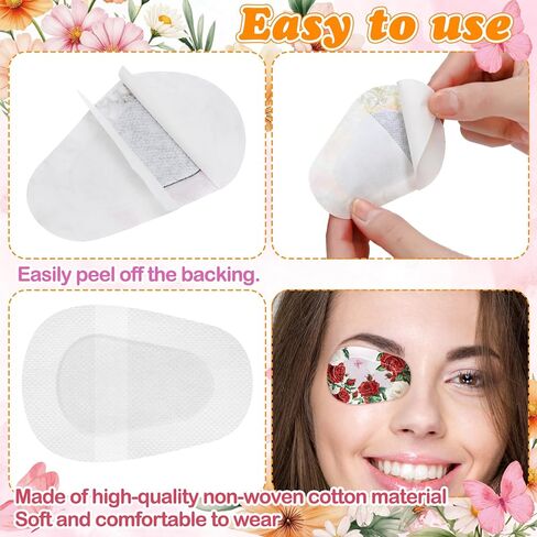 Geiserailie 100 Pcs Adhesive Eye Patches Bulk for Adults Women 10 Style Vintage Boho Adhesive Eyepatches Disposable Breathable Latex Free Eyepatches Gift for Lazy Eye Women in Saudi Arabia
