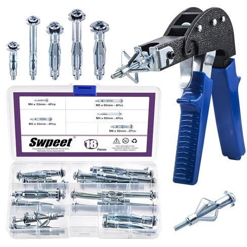 Swpeet 19Pcs 5Sizes M4 M5 M6 Zinc Plated Carbon Steel Hollow Drive Wall Anchor with Wall Anchor Setting Tool Assortment Kit, Molly Bolt Drive Anchor Kit for Drywall in Saudi Arabia