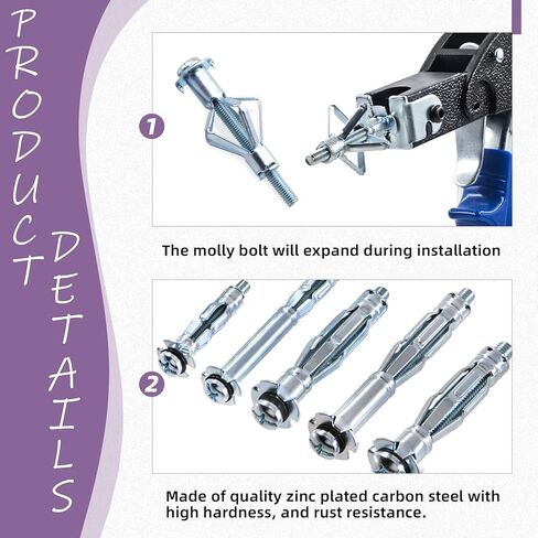 Swpeet 19Pcs 5Sizes M4 M5 M6 Zinc Plated Carbon Steel Hollow Drive Wall Anchor with Wall Anchor Setting Tool Assortment Kit, Molly Bolt Drive Anchor Kit for Drywall in Saudi Arabia