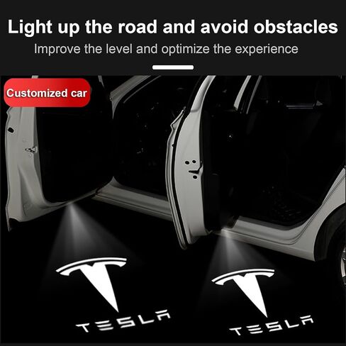 2025 Model Y Logo Projector for Tesla Car Door Light LED Puddle Lights 3D Welcome Light Cool Stuff Model 3/Y/S/X Accessories (White-4 PCS) in Kuwait