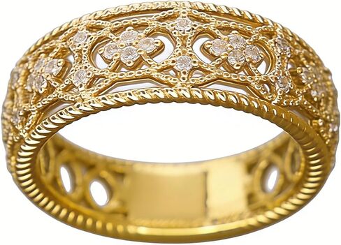 Gixaxak Vintage 18K Gold Plated Cubic Zirconia Hollow Design Flower Scroll Promise Ring Band 925 Sterling Silver Beatherity Breather Bands Hight For Women 7 in Saudi Arabia