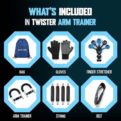 Twister Arm Trainer, Adjustable Home Workout Equipment for Men & Women, Home Gym Chest Trainer, Muscle Builder & Strength Training for Arms, with 2 Springer, Finger Stretcher, Gloves in Saudi Arabia