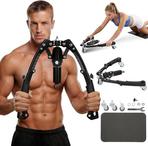 جهاز تدريب الذراع تويستر، جهاز تمرين الصدر الهيدروليكي 3 في 1 قابل للتعديل (22-440 رطلاً) مع بكرة آب وخطافات شريط المقاومة، معدات رياضية منزلية للرجال والنساء لتدريب قوة الجسم بالكامل in Kuwait