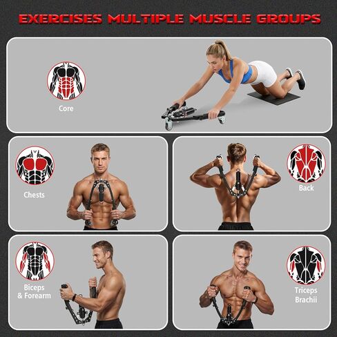 جهاز تدريب الذراع تويستر، جهاز تمرين الصدر الهيدروليكي 3 في 1 قابل للتعديل (22-440 رطلاً) مع بكرة آب وخطافات شريط المقاومة، معدات رياضية منزلية للرجال والنساء لتدريب قوة الجسم بالكامل in Kuwait