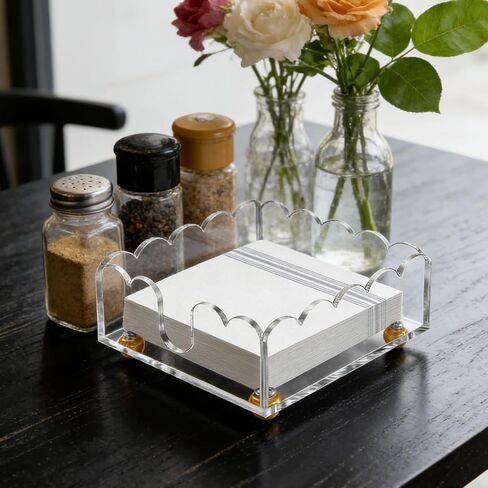 Napkin Holder 6.9"x6.9" Cocktail Napkin Holder with Gold Feet, Acrylic Napkin Holders for Table, Stylish Guest Towel & Disposable Paper Holder for Hotels, Bar, Parties - Square in Saudi Arabia