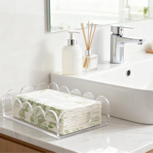 Acrylic Napkin Holder for Bathroom, Sleek Scalloped Design Guest Towel Holder, Disposable Holder Hand Towel Tray for Parties, Weddings, Party, Hotel, Restaurant and Kitchen 5 x 9 Inch 1 pcs in Saudi Arabia