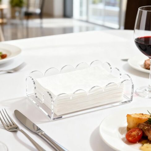Acrylic Napkin Holder for Bathroom, Sleek Scalloped Design Guest Towel Holder, Disposable Holder Hand Towel Tray for Parties, Weddings, Party, Hotel, Restaurant and Kitchen 5 x 9 Inch 1 pcs in Saudi Arabia